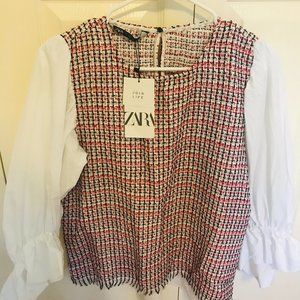 New Zara Tweed Top w/ Puffy Sleeves